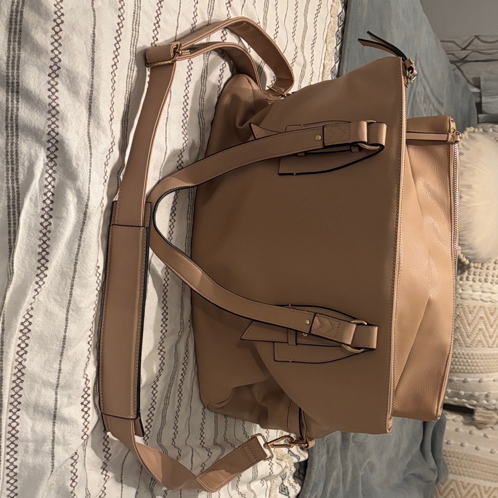 Elegant Tan Faux Leather Tote Bag